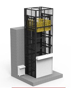 Goods lift with roller door
